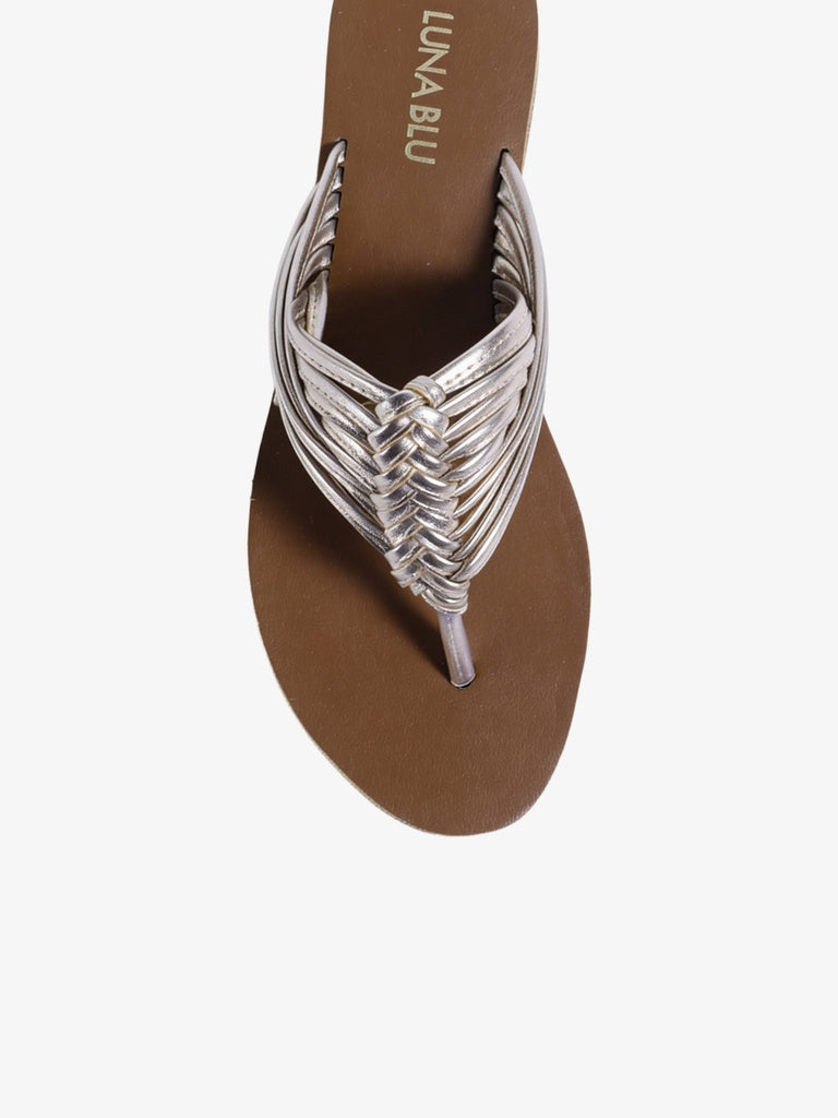 LUNA BLU Silver Straps Thong Flat Sandals
