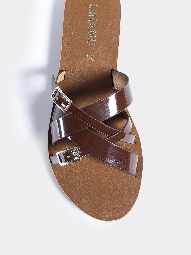 LUNA BLU Woman Brown Dual-Buckle Strap Flat Sandals