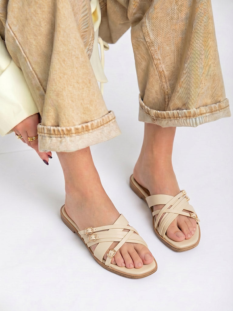 LUNA BLU Ivory Criss-Cross Strap Slides