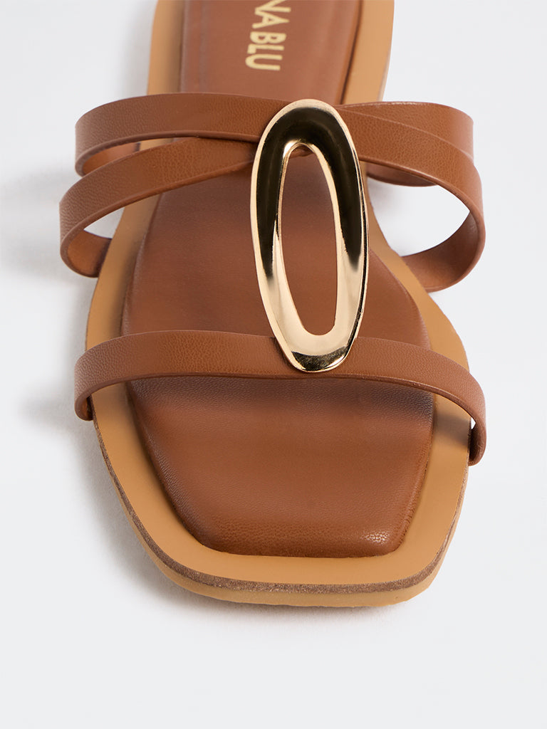 LUNA BLU Tan Slides