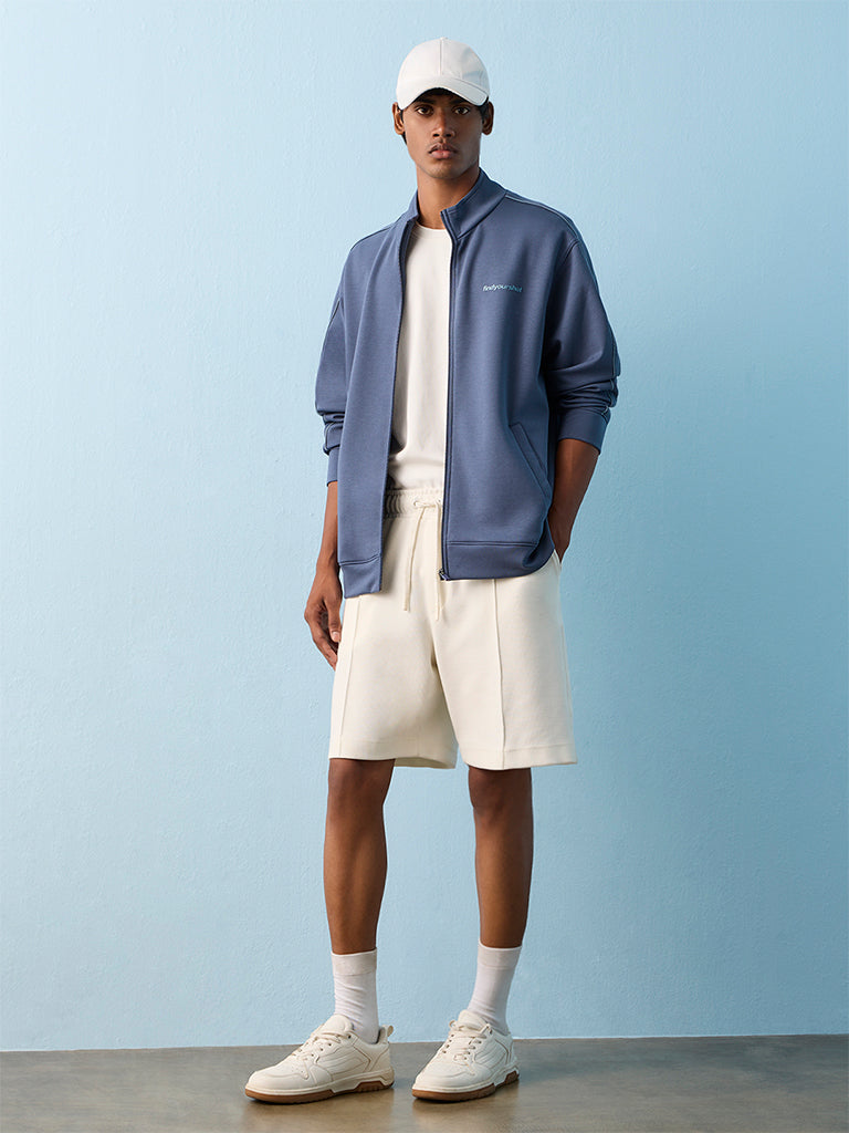 Buy Nuoflexx Dusty Blue Text-Detail Relaxed-Fit Jacket from Westside