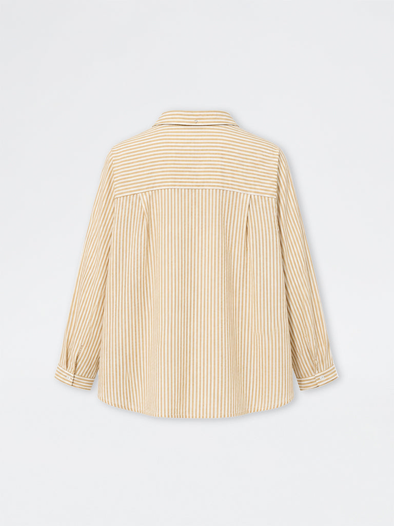 Gia Beige Floral Embroidered Cotton Shirt