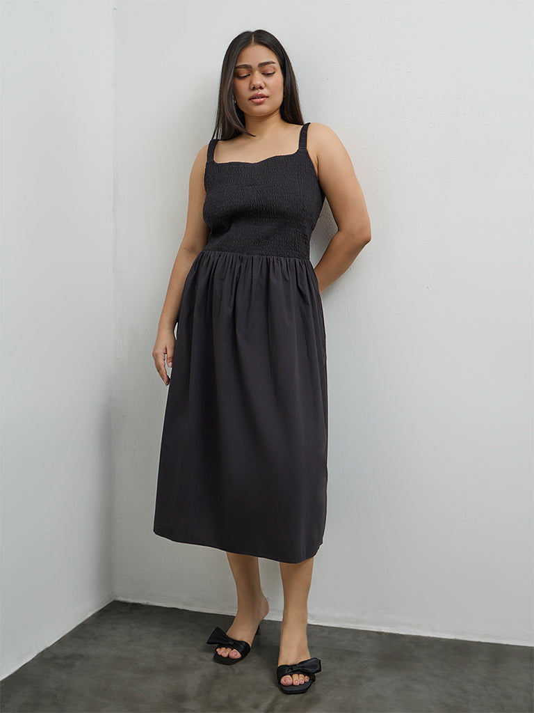 Buy Gia Black Smocked Cotton A-Line Dress from Westside Buy Gia Black Smocked Cotton A-Line Dress from Westside
