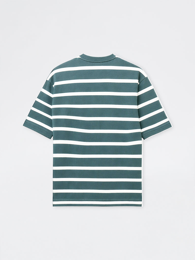WES Lounge Teal Striped Relaxed-Fit Cotton T-Shirt