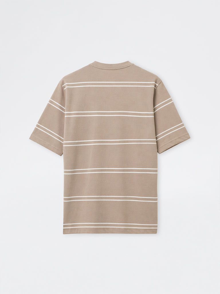 WES Lounge Beige Striped Relaxed-Fit Cotton T-Shirt