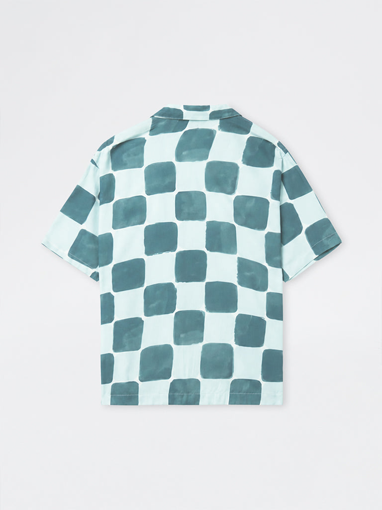 Nuon Teal Checkered Relaxed-Fit Shirt