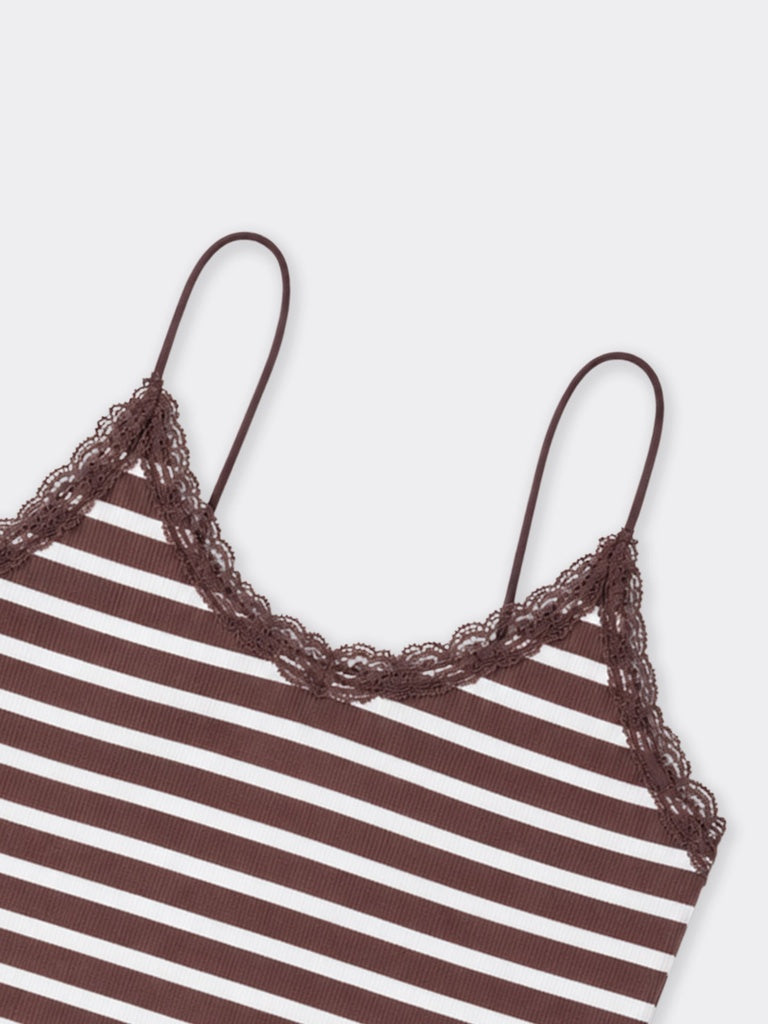 Girls Brown Striped Cotton-Blend Camisole Top