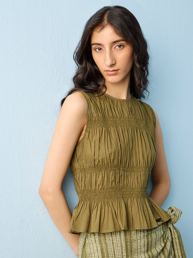 【専用】Overdue flair special smocked top Buy Bombay Paisley Olive Smocked Cotton Top from Westside