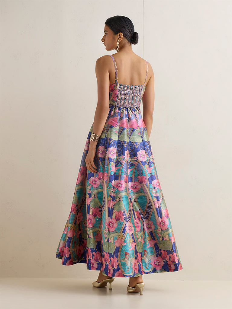 Vark Multicolour Printed A-Line Maxi Dress