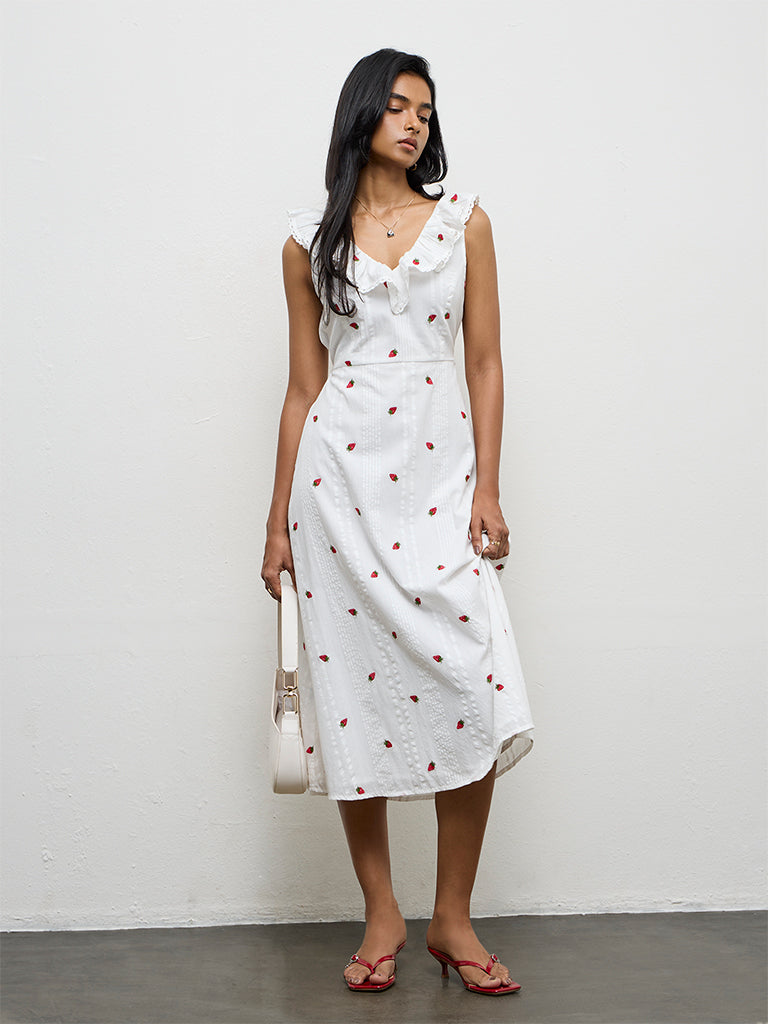 Buy LOV Off-White Embroidered A-Line Dress from Westside