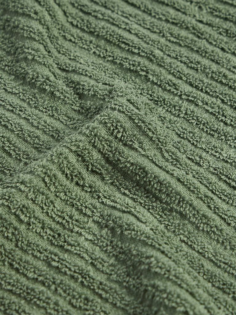 Westside Home Olive Knit-Textured Face Towels - Set of 2