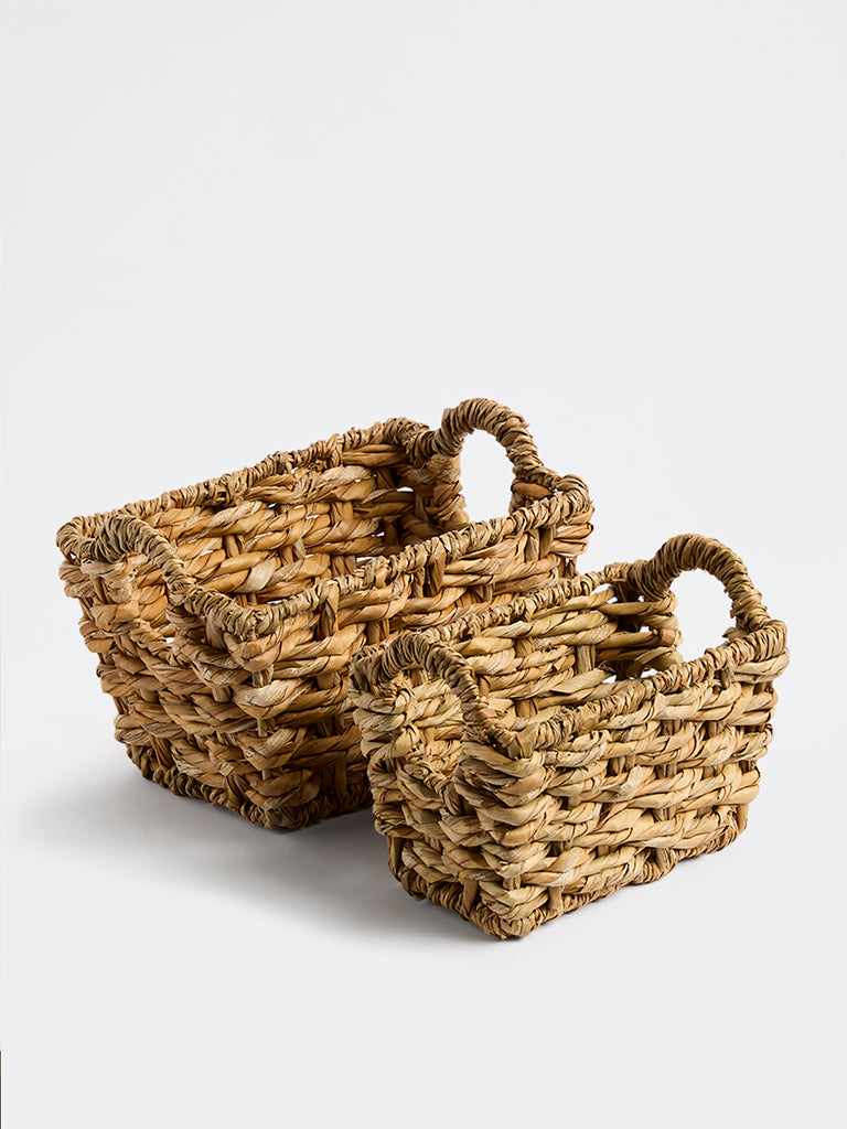 Westside Home Beige Woven Storage Basket - Set of 2