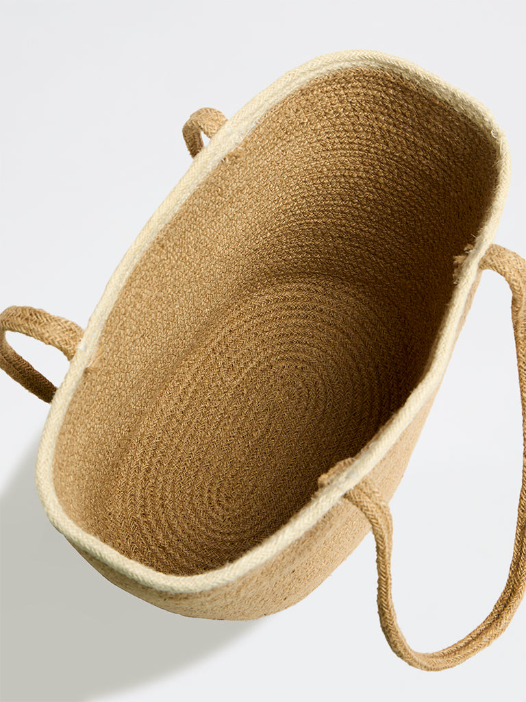 Westside Home Beige Jute Woven Textured Lunch Bag