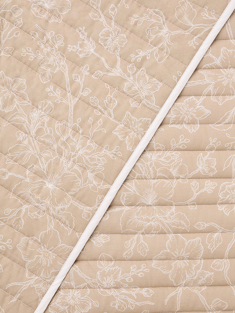 Westside Home Beige Floral Printed Quilted Queen Bed Comforter