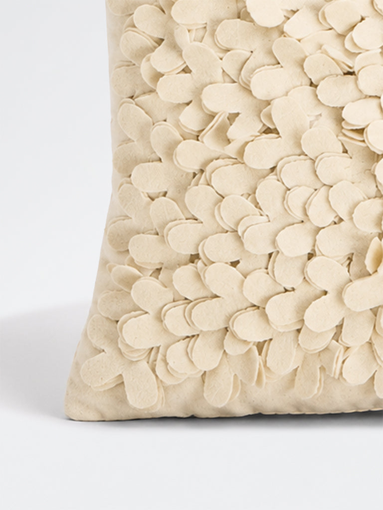 Westside Home Off-White Floral Petal Applique Cushion Cover