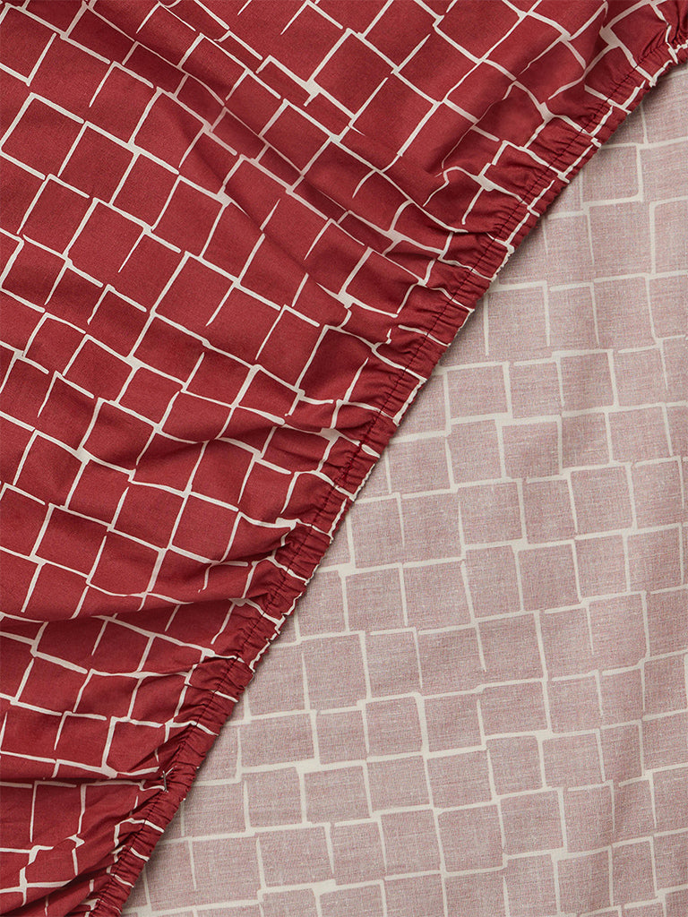 Westside Home Red Checkered Fitted Queen Bed Sheet Set