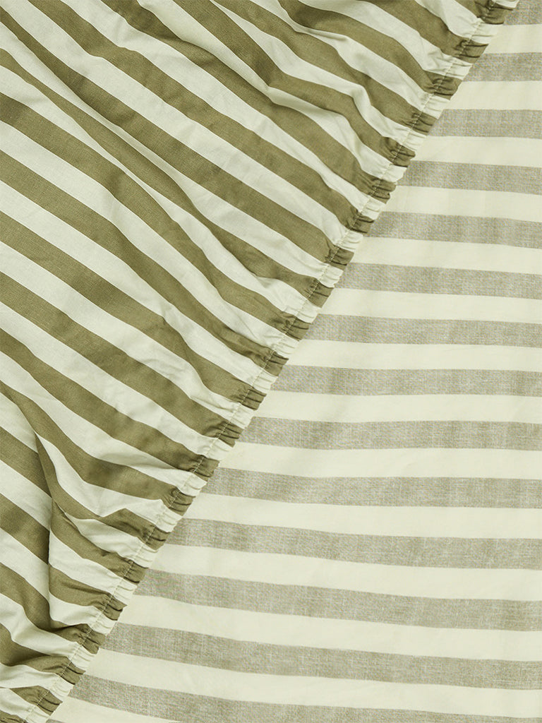 Westside Home Olive Striped Fitted Queen Bed Sheet Set