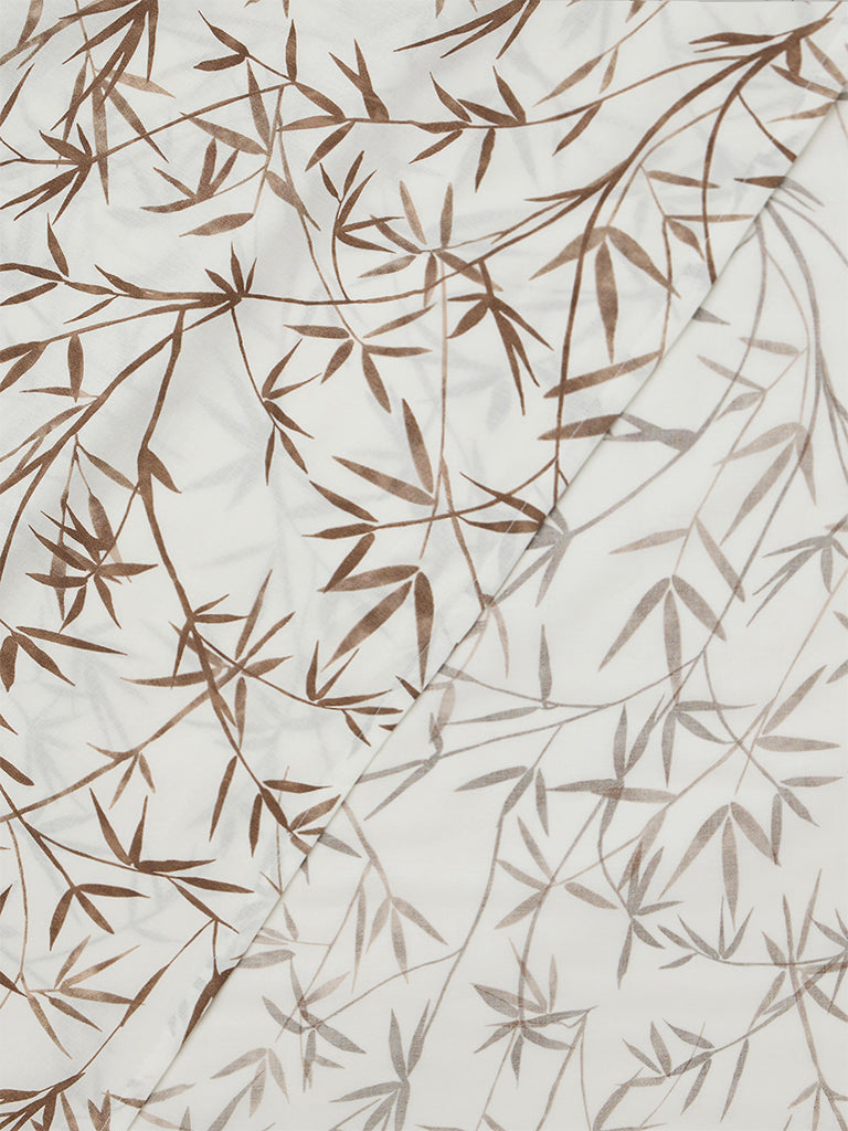 Westside Home Brown Bamboo Leaves Printed Queen Bed Sheet Set