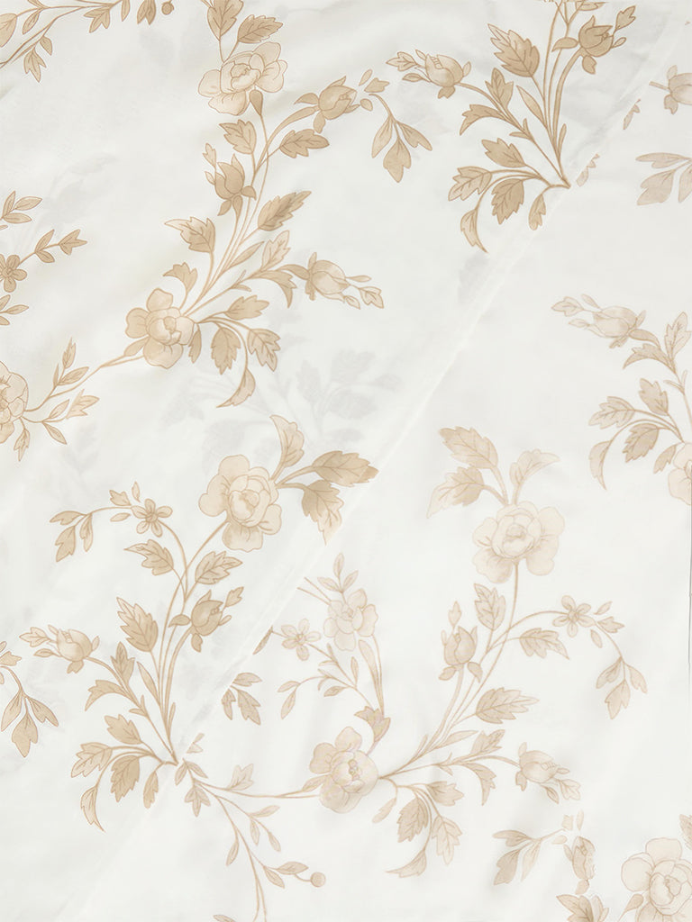 Westside Home Light Taupe Floral Printed Queen Bed Sheet Set