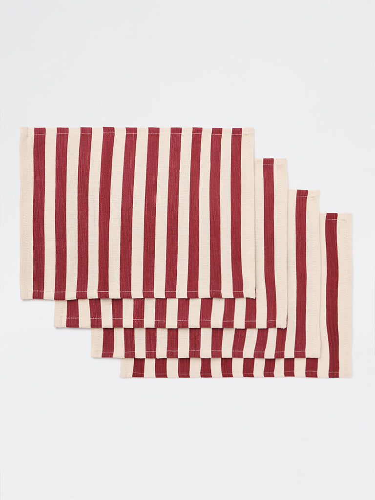 Westside Home Red Stripe Pattern Placemats - Set of 4