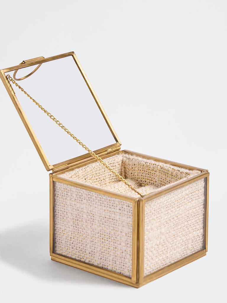 Westside Home Ivory Boucle Design Glass Jewellery Box