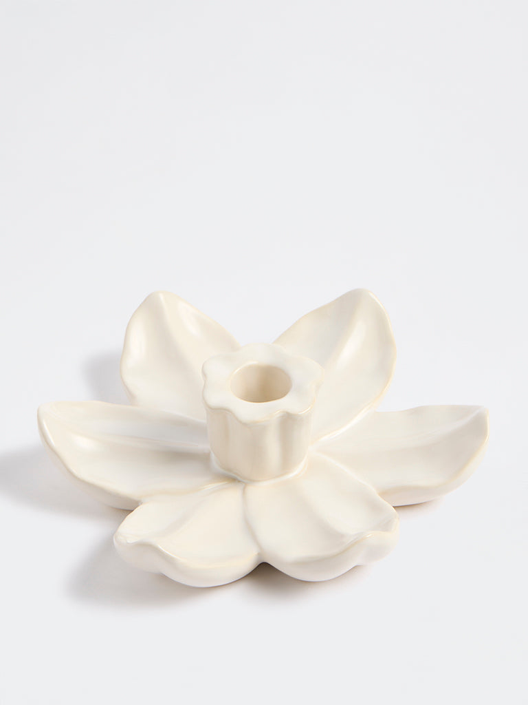 Westside Home Off-White Flower Candle Holder