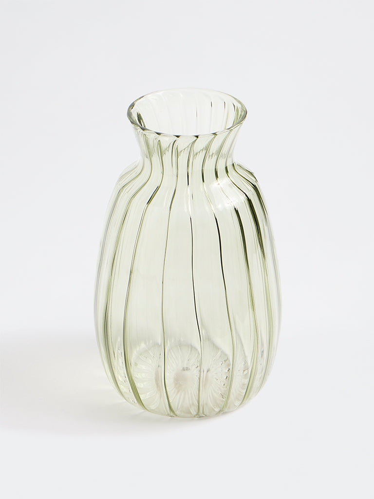 Westside Home Green Ribbed Tall Glass Vase