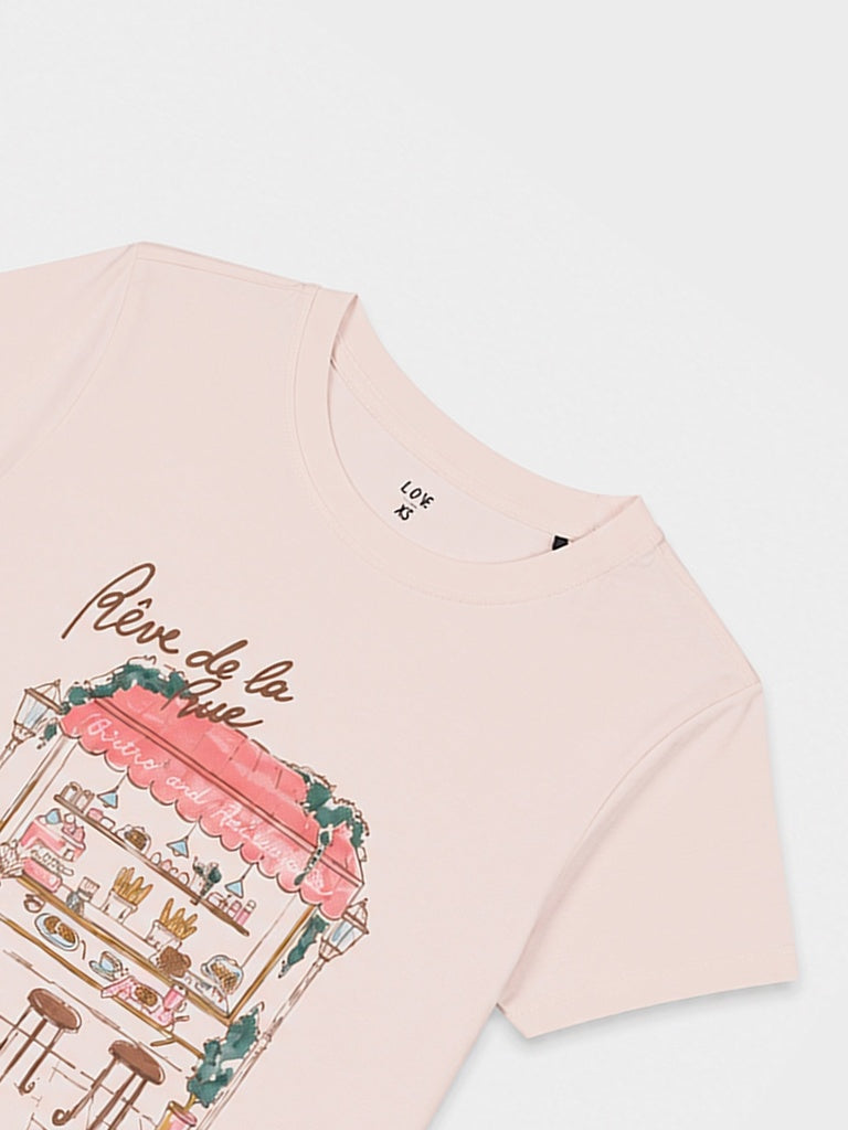 LOV Light Pink Printed Cotton T-Shirt