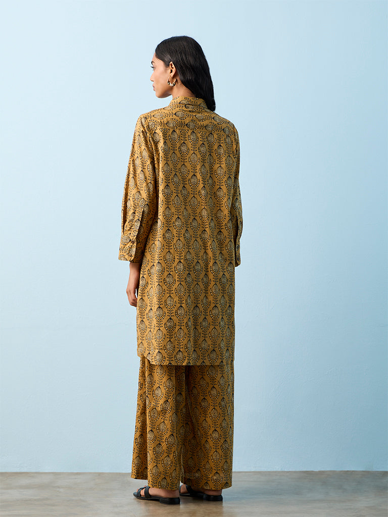 Utsa Mustard Printed Straight Cotton Kurta
