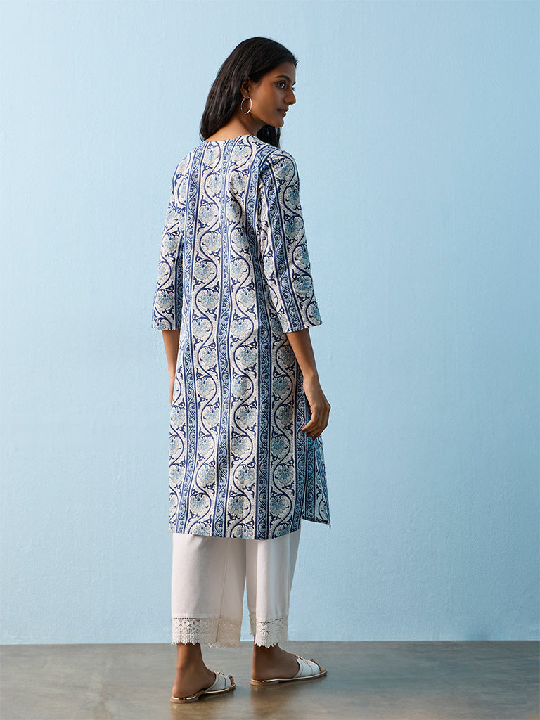Utsa Indigo Botanical Design Straight Cotton Kurta