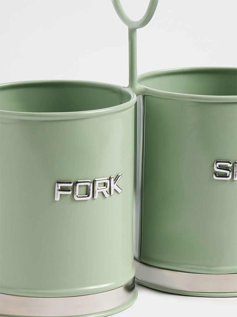 Westside Home Sage Text-Detail Cutlery Holder