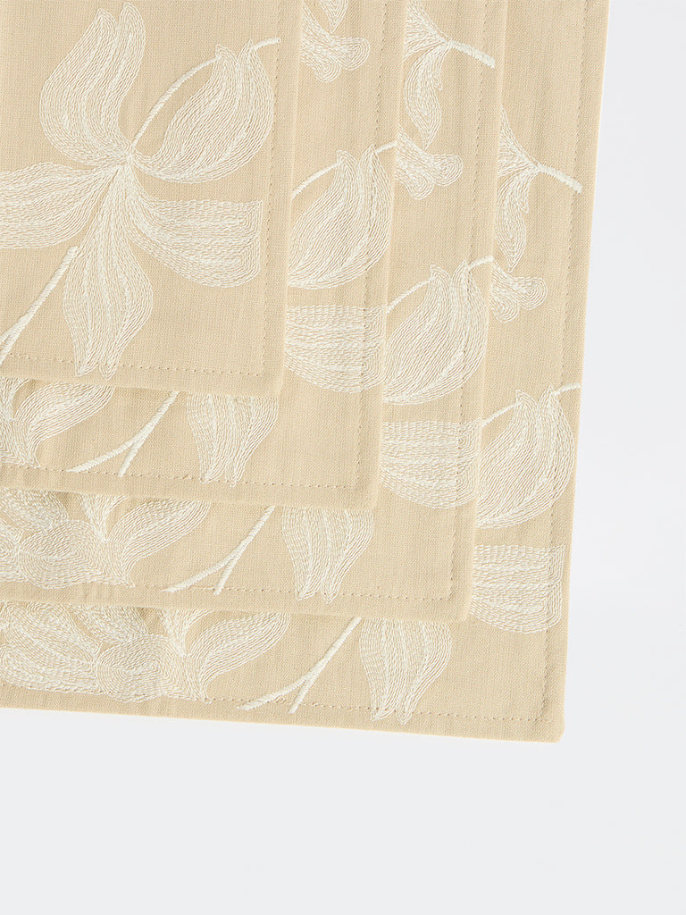 Westside Home Cream Floral Embroidered Placemats - Set of 4