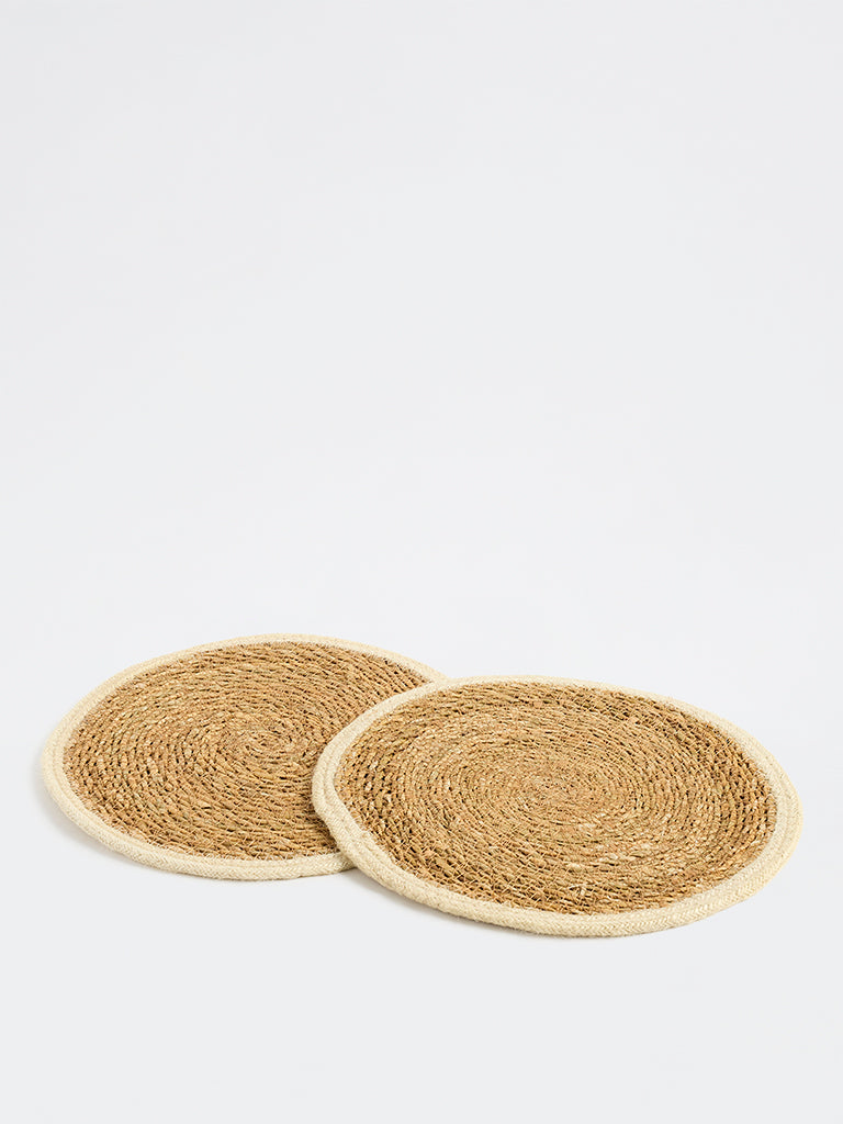 Westside Home Beige Woven Textured Jute Placemats - Set of 2