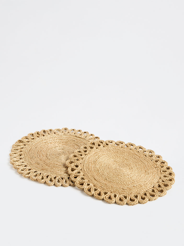 Westside Home Beige Loop-Detailed Jute Placemats - Set of 2