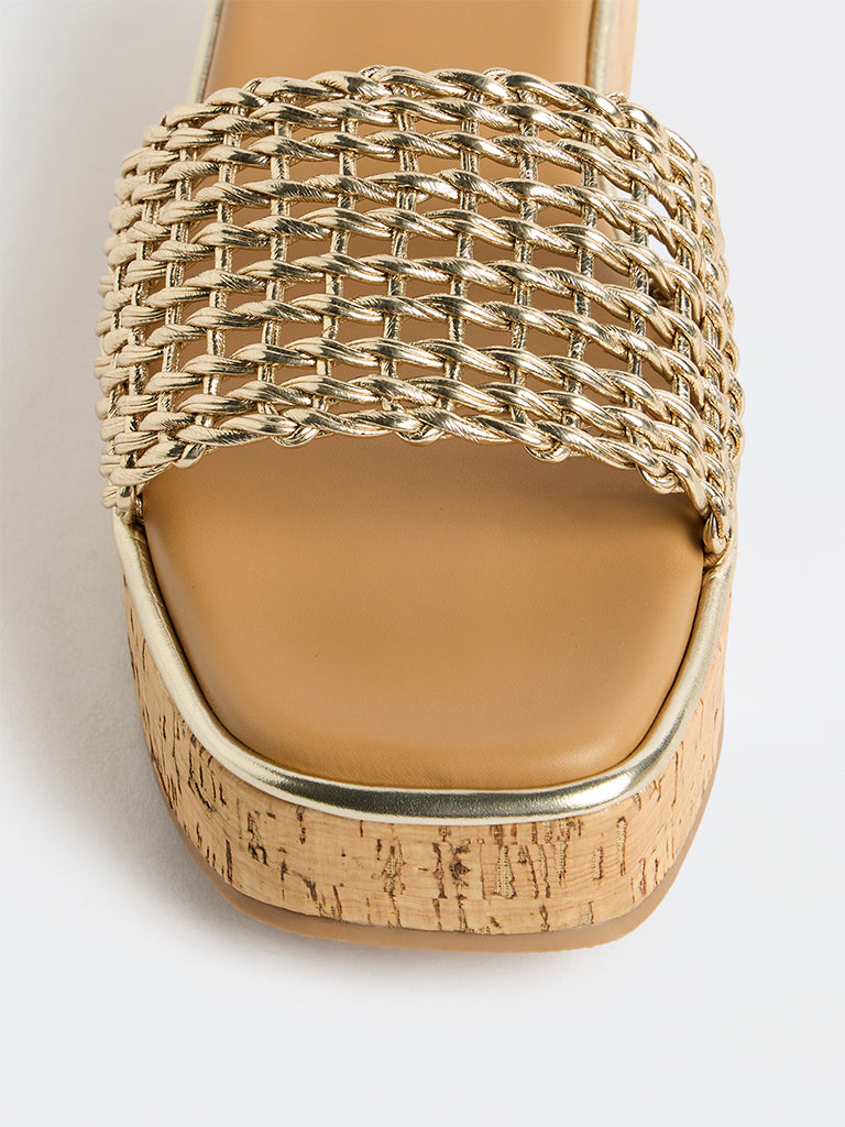 LUNA BLU Light Gold Wedge Heel Sandals