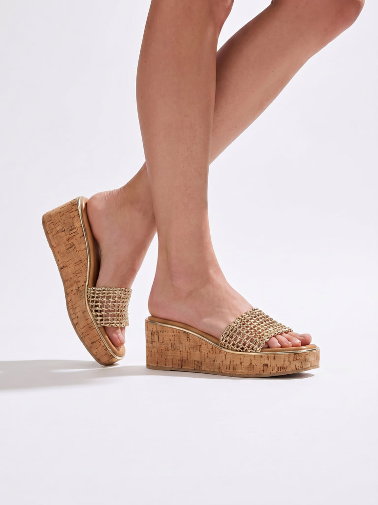 LUNA BLU Light Gold Wedge Heel Sandals