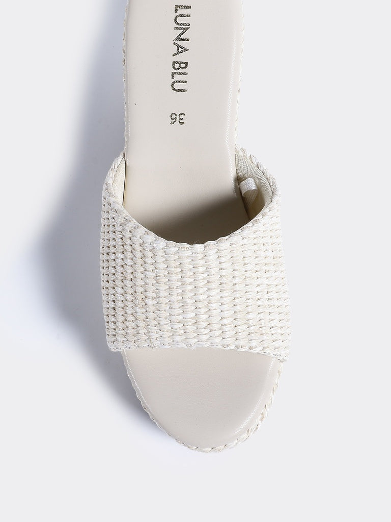 LUNA BLU Ivory Raffia Textured Mules