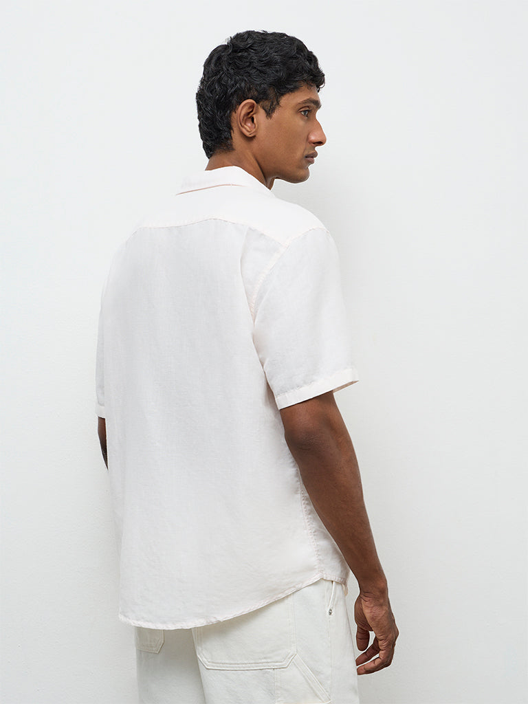 WES Casuals Light Pink Relaxed-Fit Linen-Blend Shirt