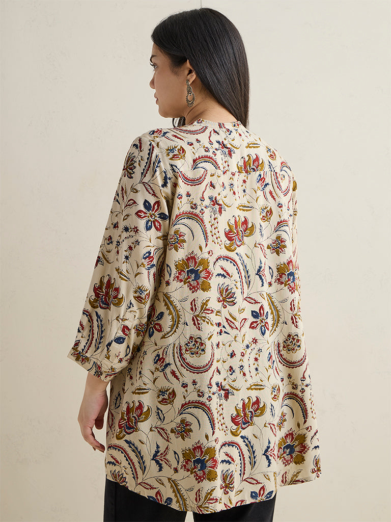 Diza Beige Floral Printed Tunic