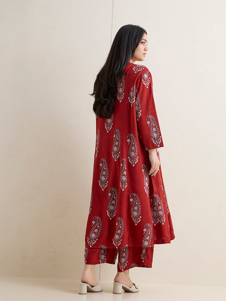 Diza Maroon Paisley Printed A-Line Kurta