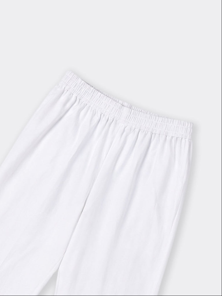Utsa White Solid Cotton-Blend Pants