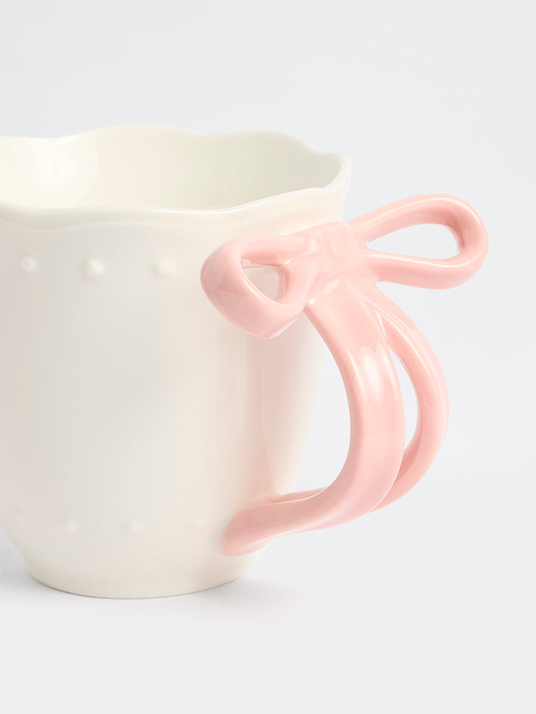 Westside Home White Ribbon Design Mug