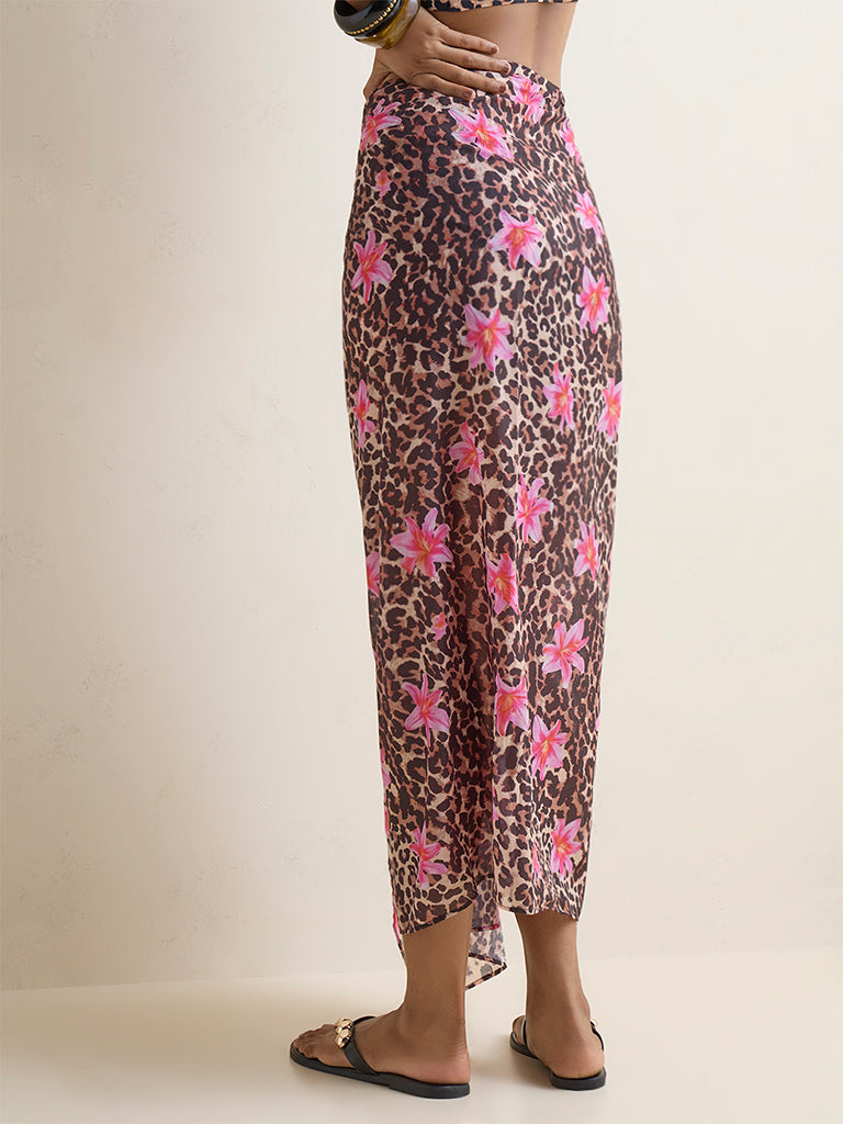Wunderlove Swimwear Brown Animal Printed Sarong In A Bag