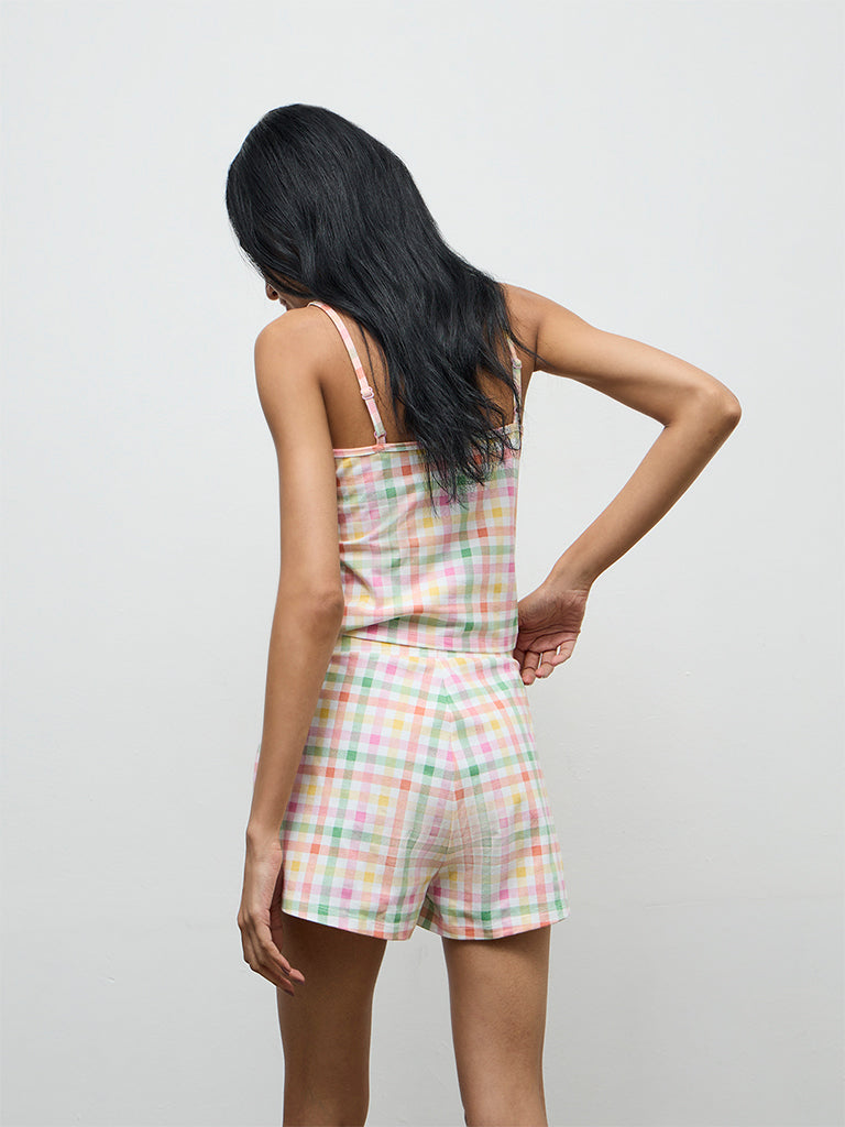 Superstar Multicolor Checkered High-Rise Cotton-Blend Shorts