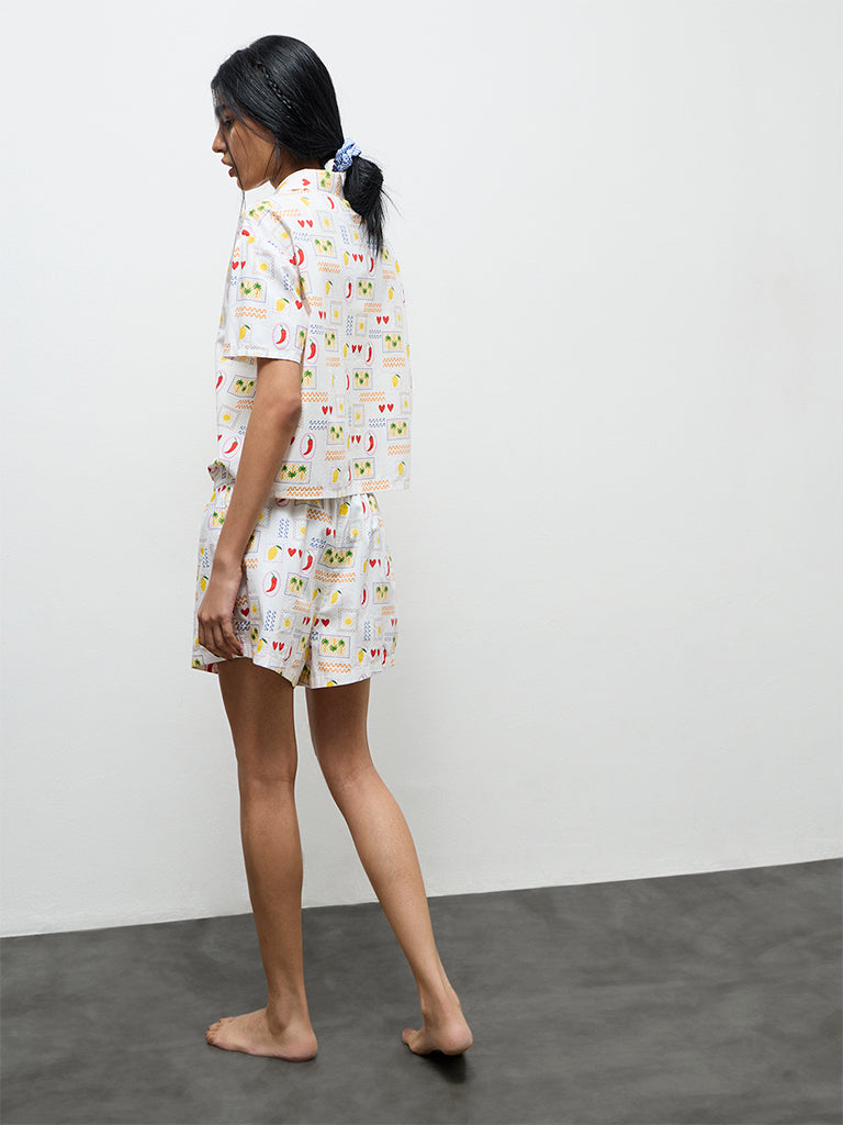 Superstar White Printed High-Rise Cotton Shorts