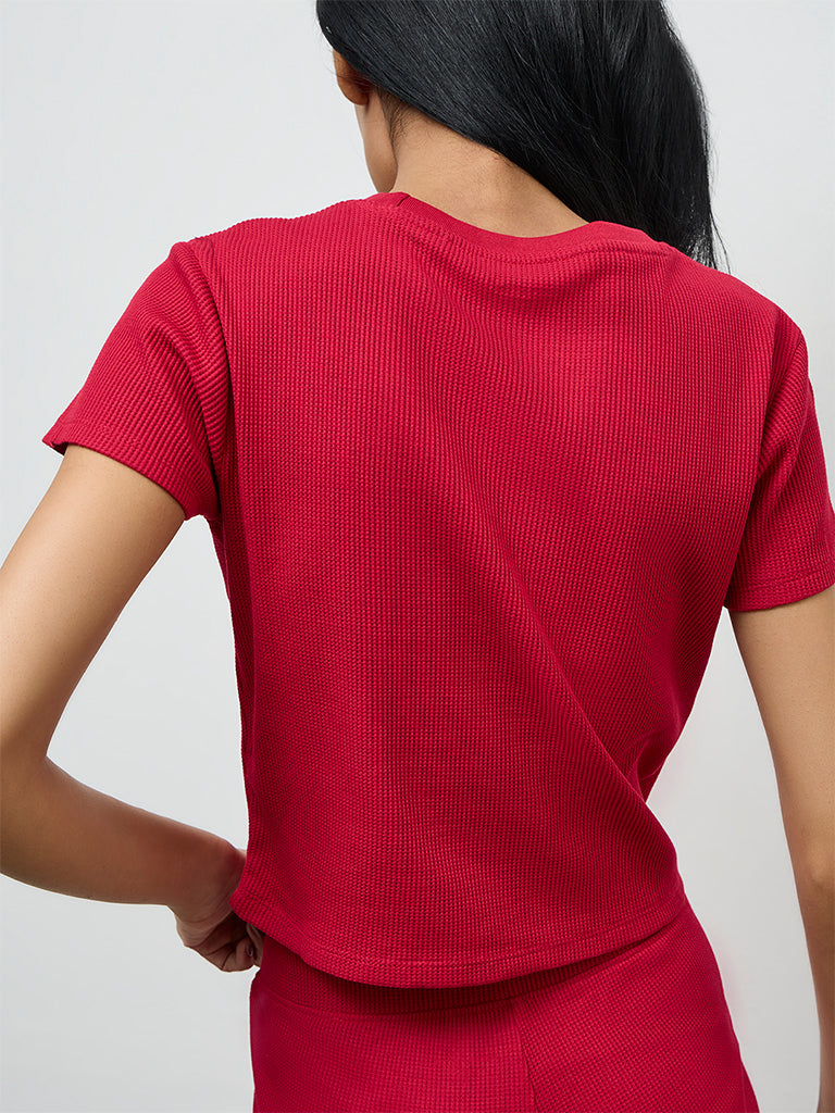 Superstar Red Waffle-Textured Top