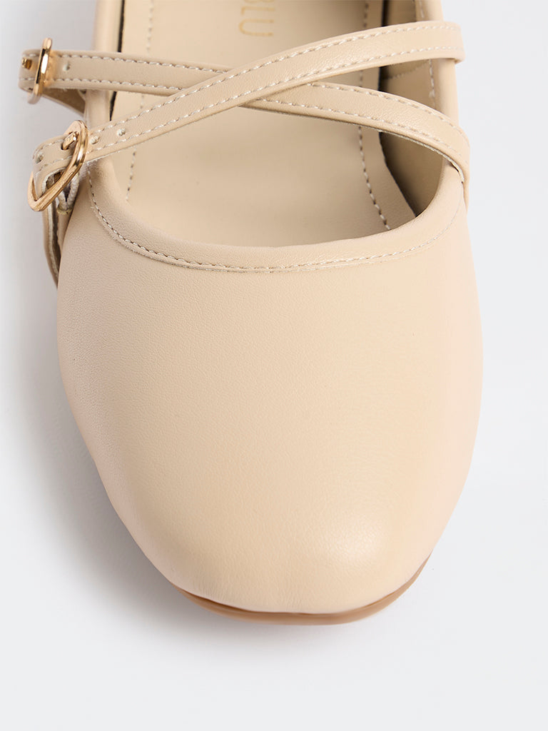 LUNA BLU Light Taupe Criss-Cross Strap Mary Jane Shoes