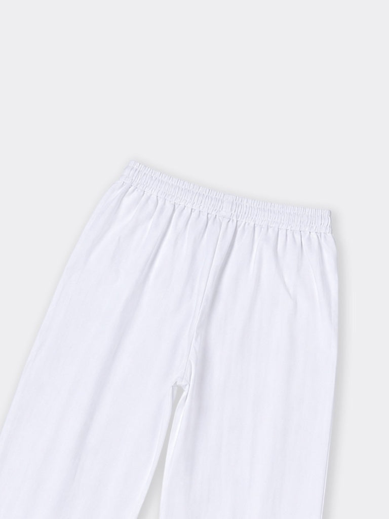 Utsa White Lace-Detailed Cotton-Blend Pants