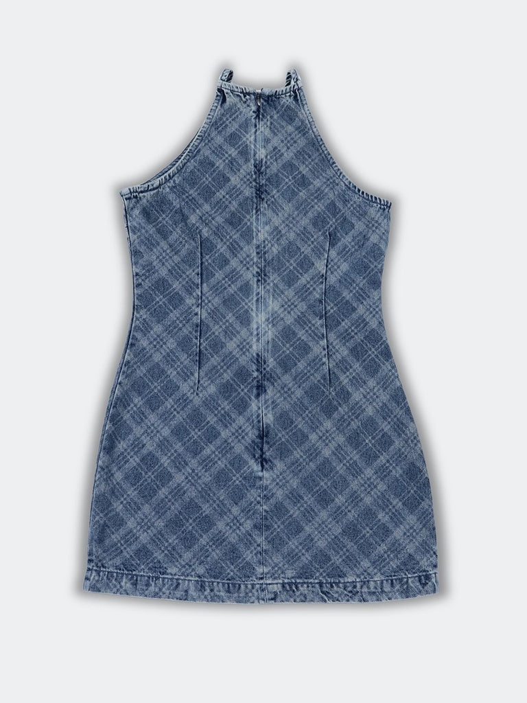 Nuon Blue Checkered Denim Shift Dress