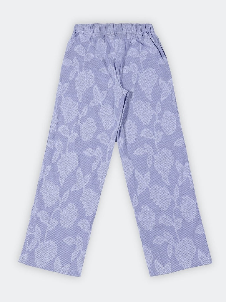 Nuon Blue Floral Design High-Rise Cotton Trousers